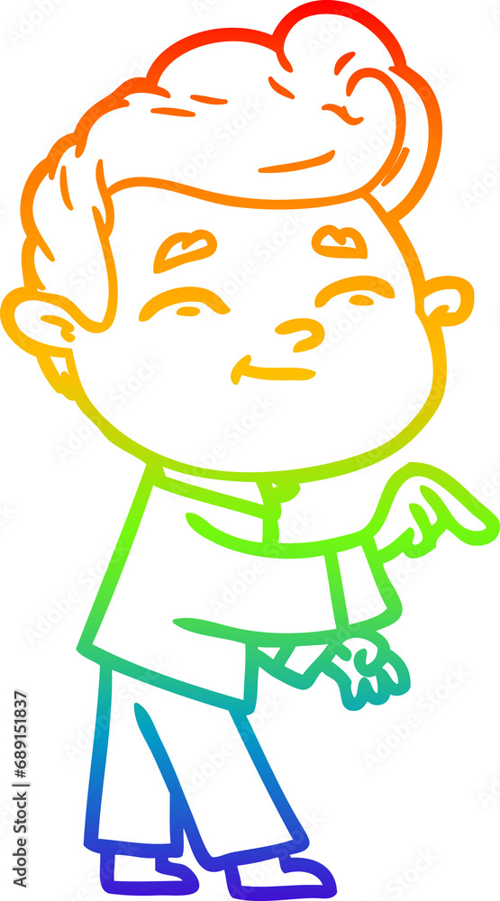 rainbow gradient line drawing of a happy cartoon man pointing rainbow gradient line drawing of a happy cartoon man pointing