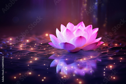 lotus Pink light purple floating light sparkle purple background created with Generative Ai