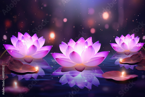 lotus Pink light purple floating light sparkle purple background created with Generative Ai