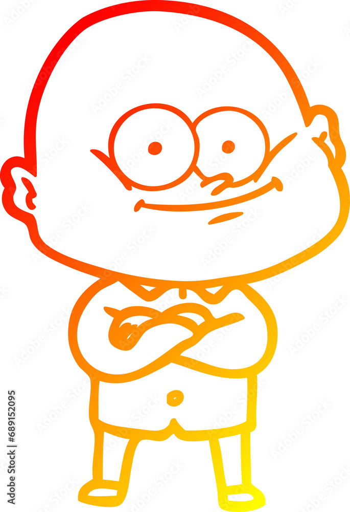 warm gradient line drawing of a cartoon bald man staring