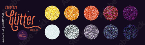 Glitter seamless pattern set, Shiny seamless colorful backgrounds with shimmer texture. Holiday vector abstract background. Vector illustration