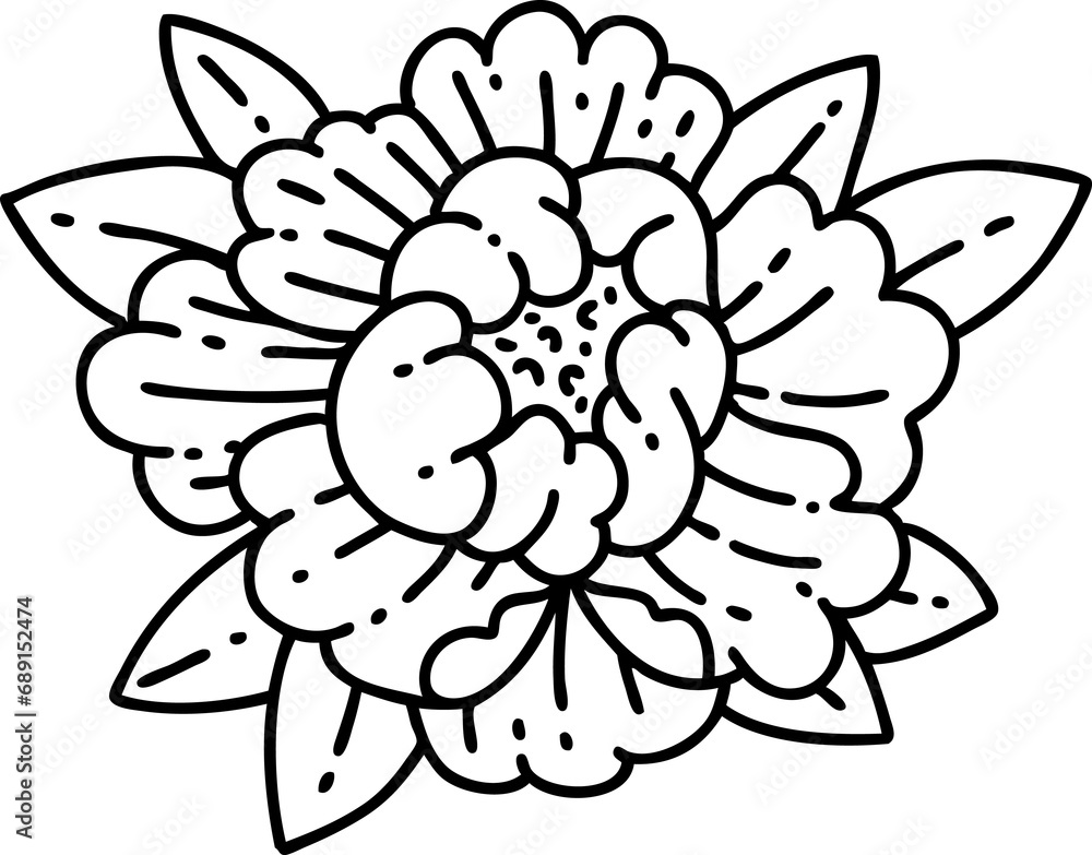 tattoo in black line style of a blooming flower tattoo in black line style of a blooming flower
