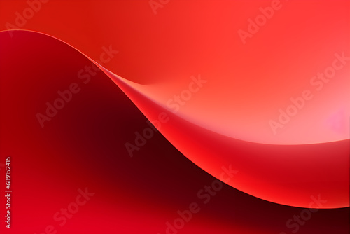 Abstract freeform curved red or light crimson. Smooth, flowing wrinkled fabric pattern. Copy space. Soft Focus. Glossy surface reflects light or reflection. photo