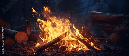 Nighttime campfire at a sce...