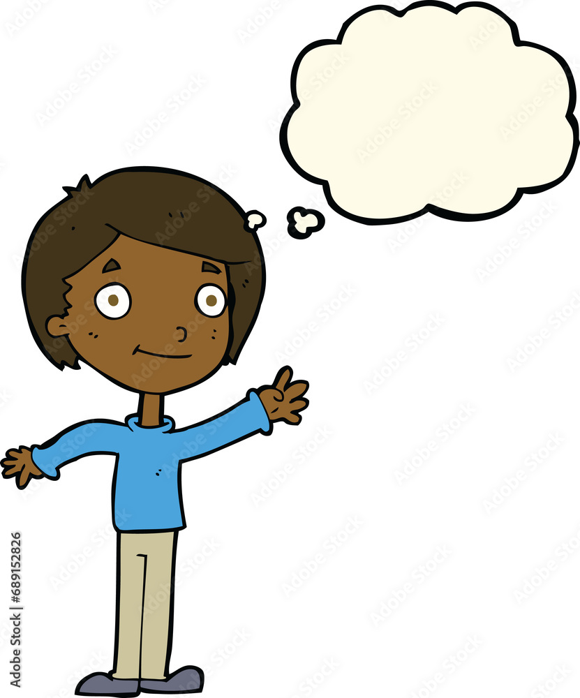 cartoon happy boy with thought bubble cartoon happy boy with thought bubble