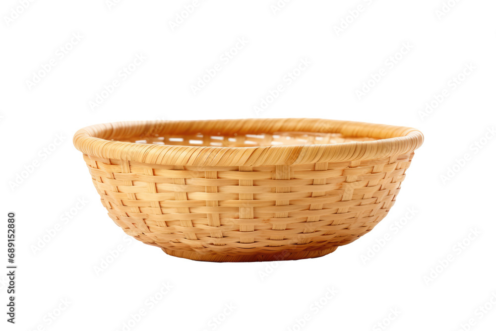 Bamboo Basket On White Background, Transparent With Clipping Path, Png.