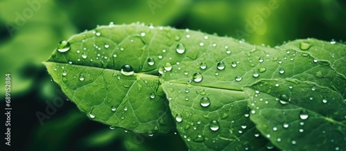 Green leaf with water dropl...