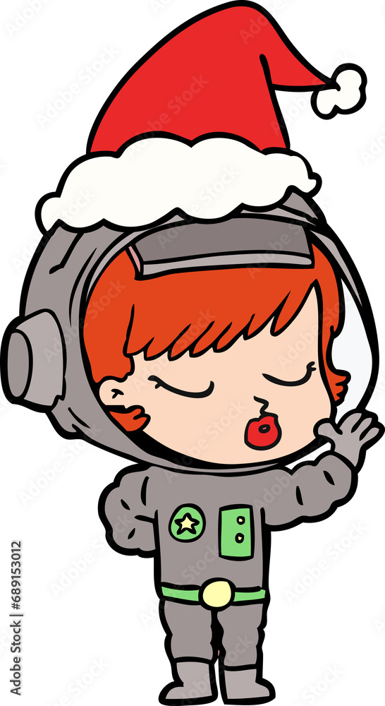 hand drawn line drawing of a pretty astronaut girl wearing santa hat hand drawn line drawing of a pretty astronaut girl wearing santa hat