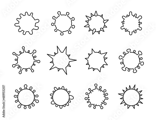 Bacteria, virus, germ, microbe and pathogen. Coloring Page. Medical healthcare. Hand drawn style. Vector drawing. Collection of design elements.