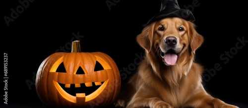 Golden retriever in pumpkin...