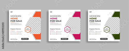 real estate social media post design, real estate elegant home for sale or square web banner cover design template