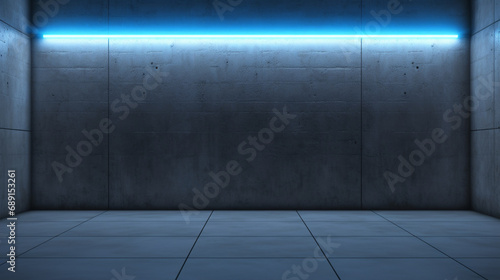 Black and gray wall background with blue light gap. Wall background concept, prison. Innovative AI.