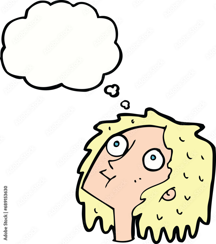cartoon staring woman with thought bubble cartoon staring woman with thought bubble