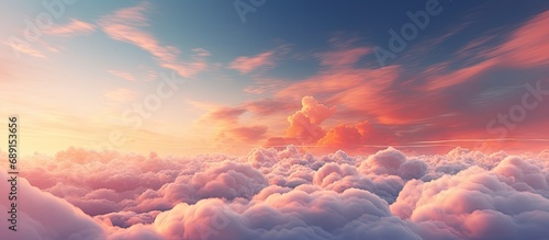 Gorgeous sunset with pink clouds on a colorful cloudy sky Copy space image Place for adding text or design photo