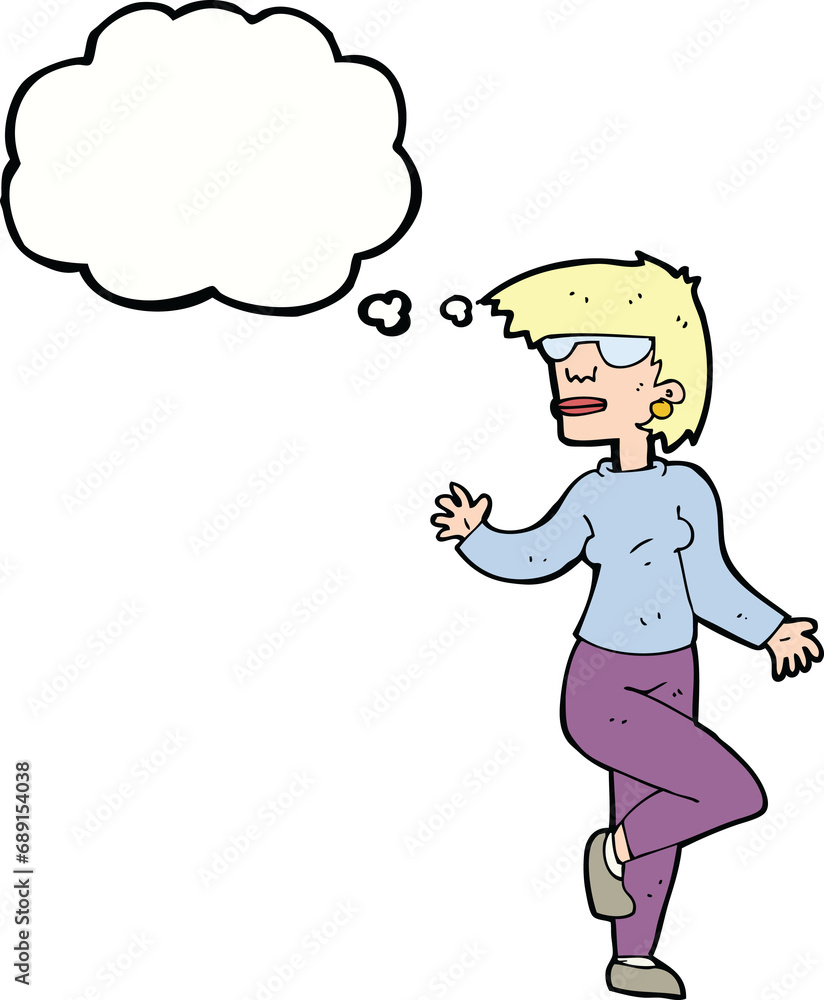 cartoon woman waving with thought bubble cartoon woman waving with thought bubble