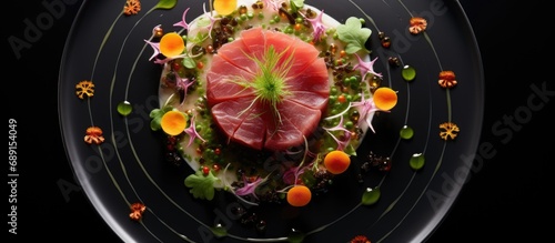 Green round plate with raw ...