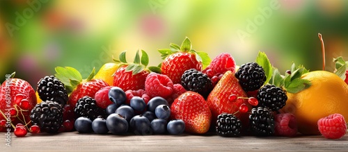 Fruit and berry assortment Food Copy space image Place for adding text or design photo