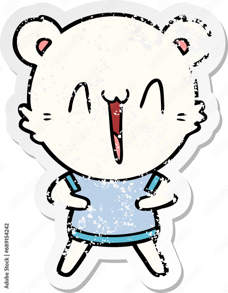 distressed sticker of a happy polar bear cartoon distressed sticker of a happy polar bear cartoon