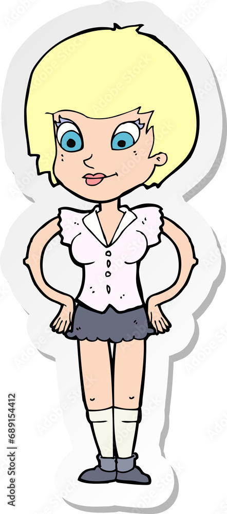 sticker of a cartoon pretty woman with hands on hips sticker of a cartoon pretty woman with hands on hips