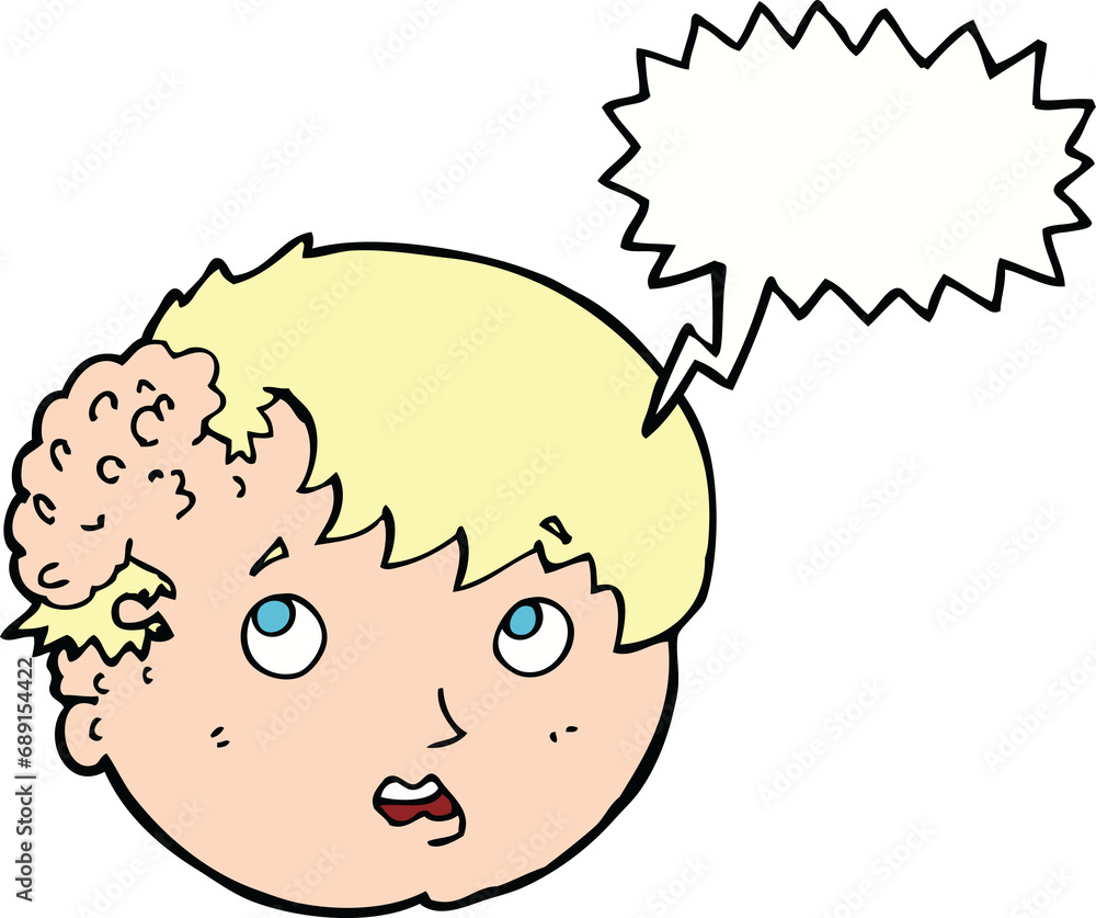 cartoon boy with ugly growth on head with speech bubble cartoon boy with ugly growth on head with speech bubble