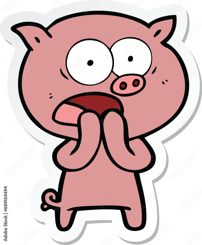 sticker of a cartoon pig shouting sticker of a cartoon pig shouting