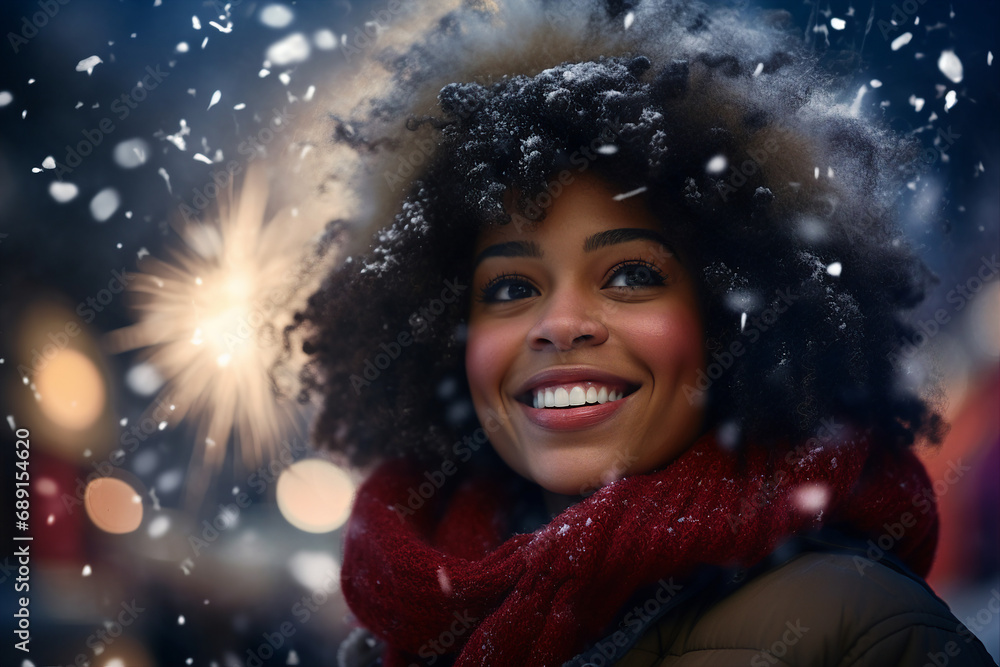 Magic christmas night with snow and fireworks made with Generative AI technology Magic christmas night with snow and fireworks made with Generative AI technology