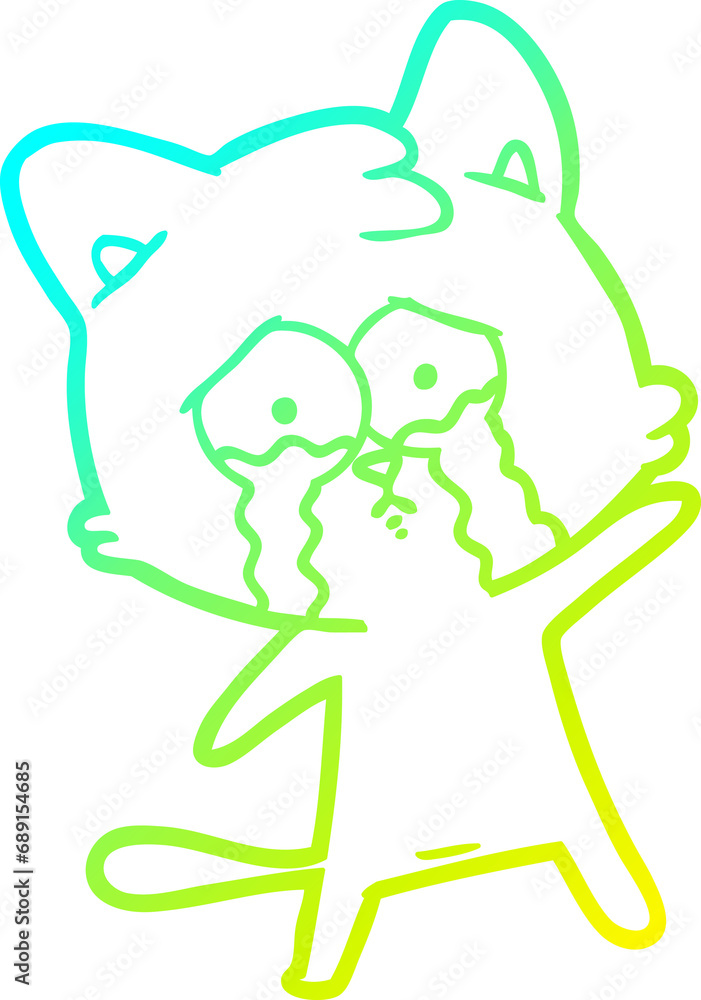 cold gradient line drawing of a crying cartoon cat cold gradient line drawing of a crying cartoon cat