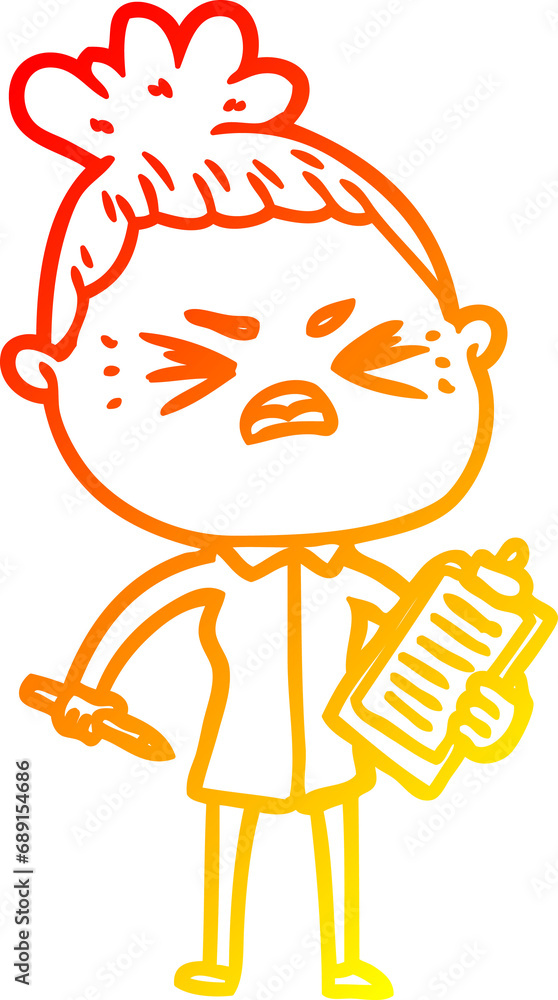 warm gradient line drawing of a cartoon angry woman warm gradient line drawing of a cartoon angry woman