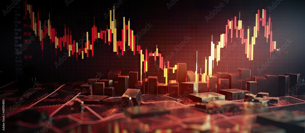 Financial crisis displayed on stock market exchange trading graph with red candlestick charts indicating significant loss in stock prices Copy space image Place for adding text or design - obrazy, fototapety, plakaty 