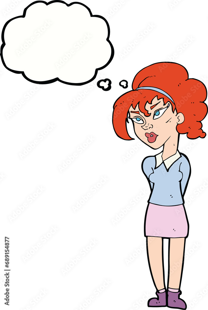 cartoon pretty girl tilting head with thought bubble cartoon pretty girl tilting head with thought bubble