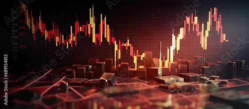 Financial crisis displayed on stock market exchange trading graph with red candlestick charts indicating significant loss in stock prices Copy space image Place for adding text or design
