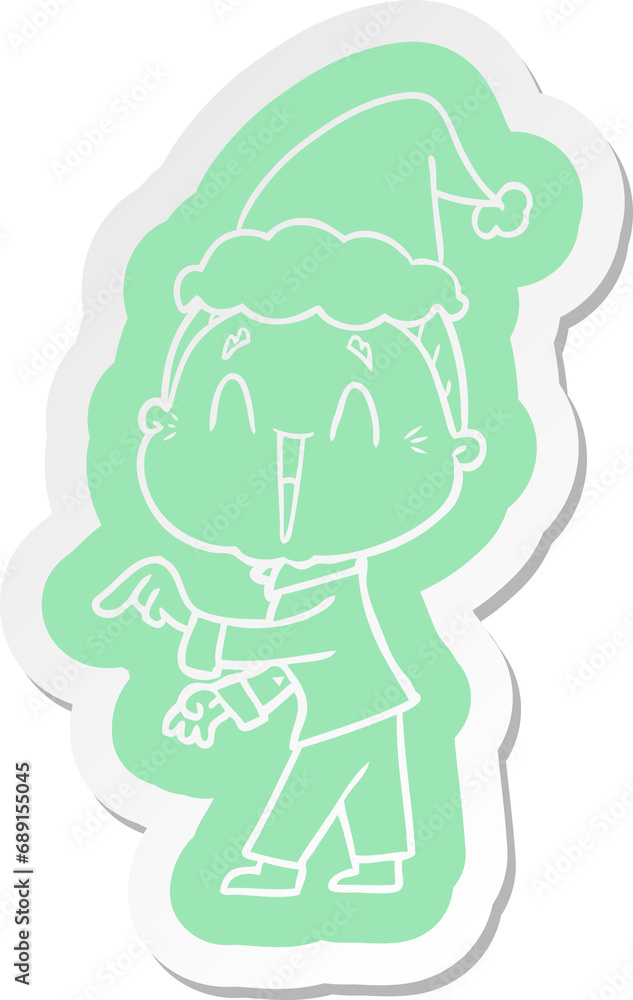 quirky cartoon  sticker of a happy old lady wearing santa hat