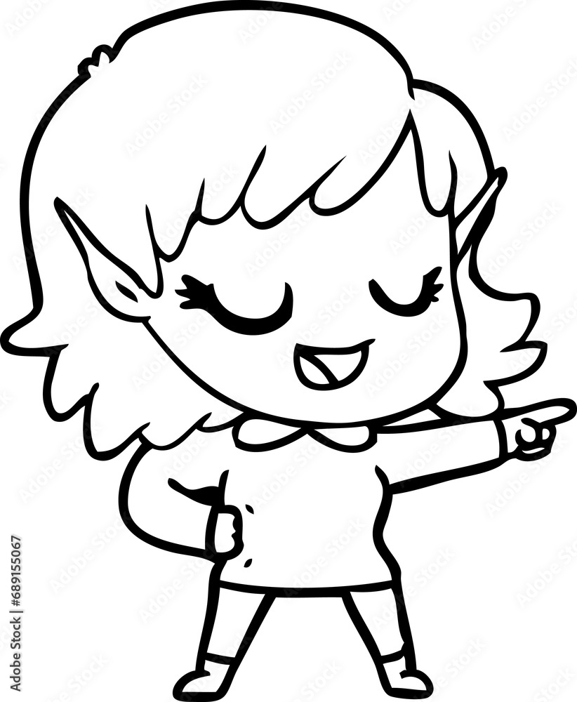 happy cartoon elf girl pointing happy cartoon elf girl pointing