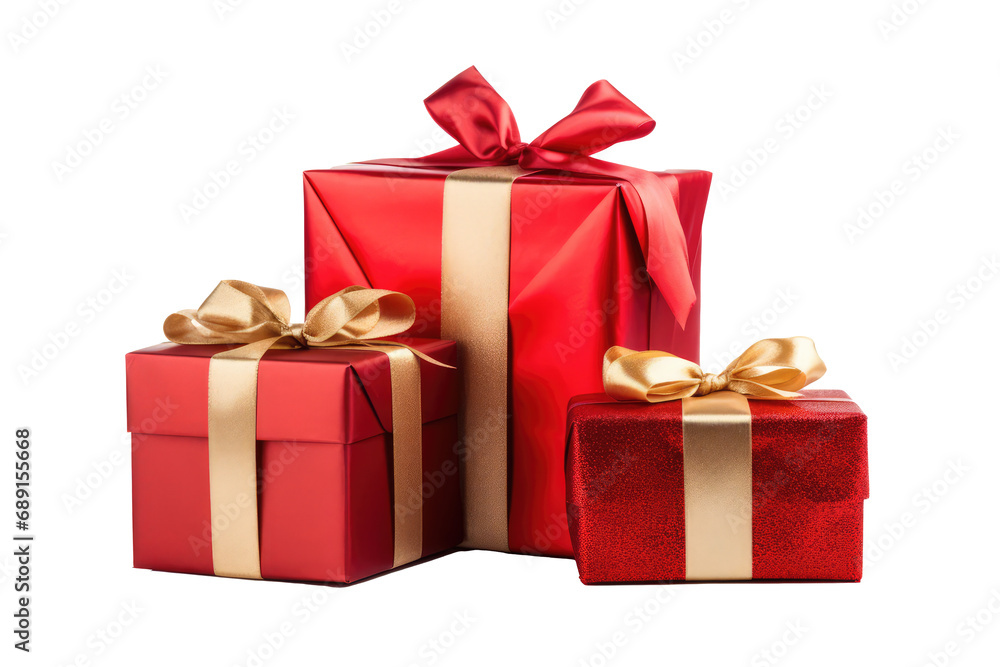 Gift Boxes With Red Ribbons On White Background, Transparent White Background, Png.