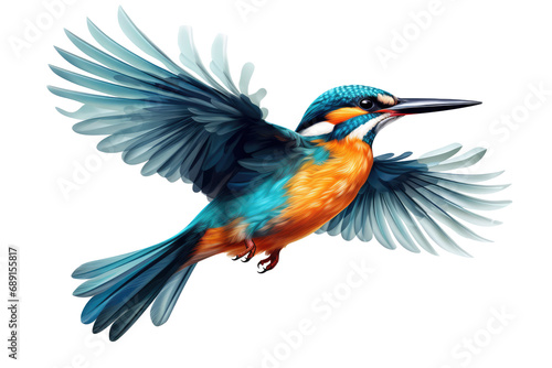Graceful Flying Kingfisher Bird On A Transparent Background, Transparent White Background, Png.