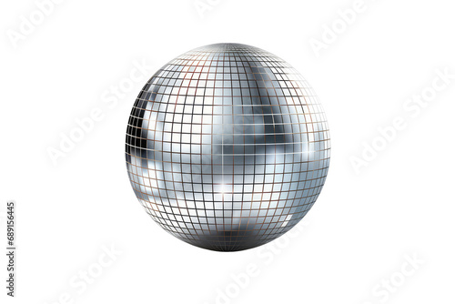 Isolated Silver Disco Mirror Ball, Transparent White Background , Png.