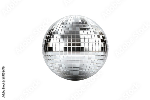 Silver Disco Mirror Ball Shining Alone On A Transparent White Background, Png.