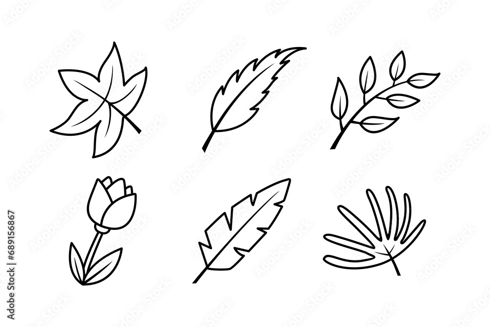Set Autumn Leaf Lineart isolated on a white background. Design for stickers, logos, web, and mobile apps. Vector - Illustration. Set Autumn Leaf Lineart isolated on a white background. Design for stickers, logos, web, and mobile apps. Vector - Illustration.