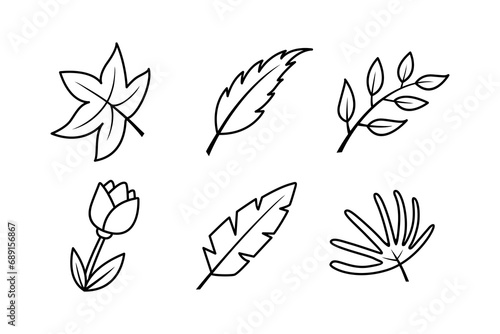 Fototapeta Naklejka Na Ścianę i Meble -  Set Autumn Leaf Lineart isolated on a white background. Design for stickers, logos, web, and mobile apps. Vector - Illustration. 