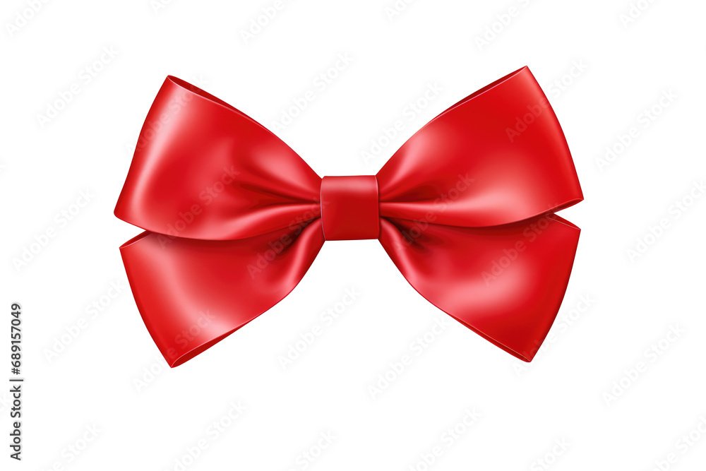 Realistic Shiny Red Ribbon Bow: Classic White T-Shirt For Men (Front And Back View) With Transparent White Background, Png.