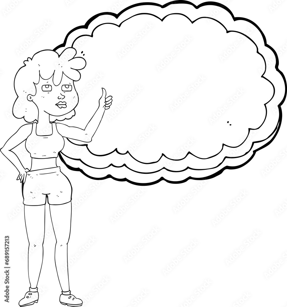 freehand drawn black and white cartoon gym woman freehand drawn black and white cartoon gym woman