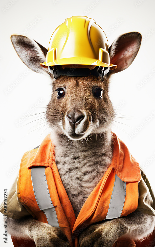 canguru de trabalho com capacete de construção canguru de trabalho com capacete de construção