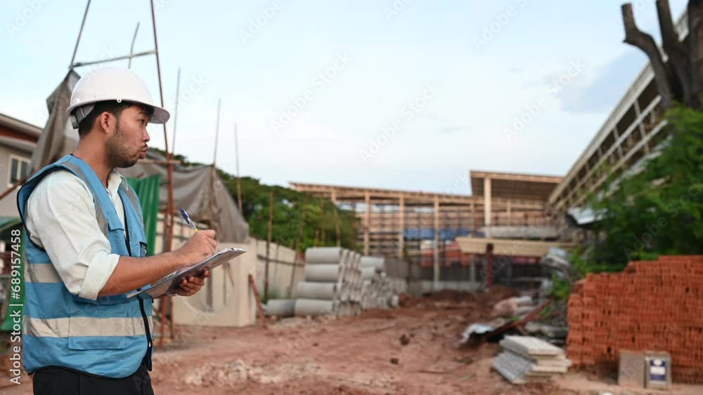 Asian engineer working at site of a large building project,Thailand people,Work overtime at construction site Asian engineer working at site of a large building project,Thailand people,Work overtime at construction site