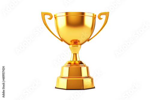 Shiny Golden Trophy Cup Isolated With Transparency, Transparent White Background, Png.