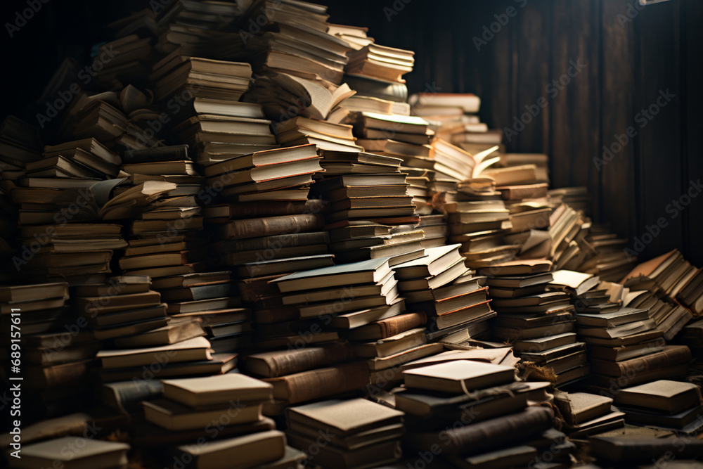A huge number of old books folded at an angle created with Generative Ai A huge number of old books folded at an angle created with Generative Ai