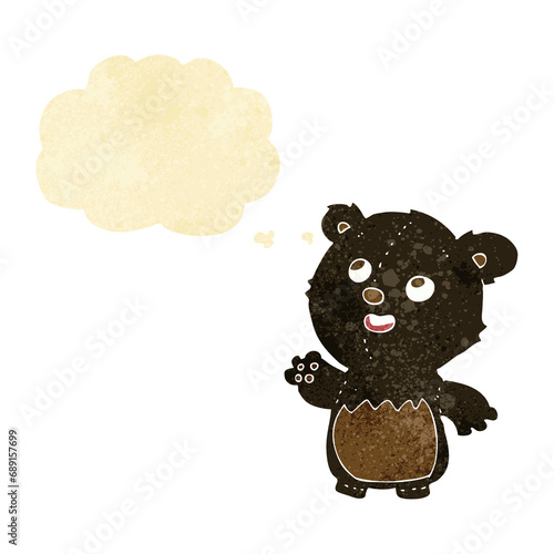 cartoon happy little teddy black bear with thought bubble