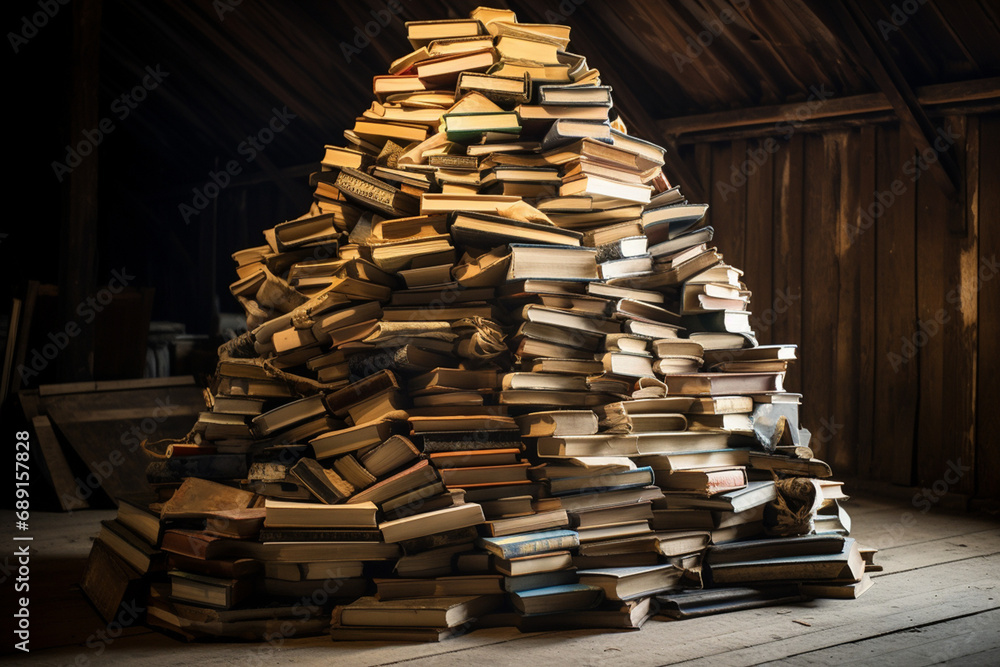 A huge number of old books folded at an angle created with Generative Ai A huge number of old books folded at an angle created with Generative Ai