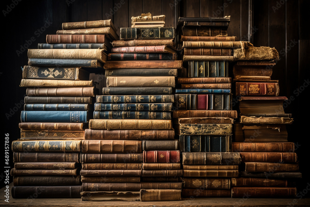 A huge number of old books folded at an angle created with Generative Ai A huge number of old books folded at an angle created with Generative Ai