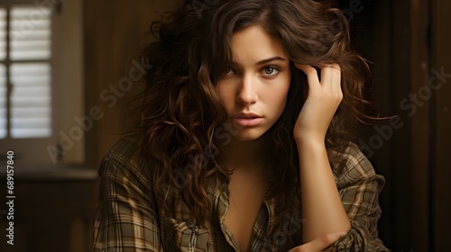 young woman with gorgeous long curly hair