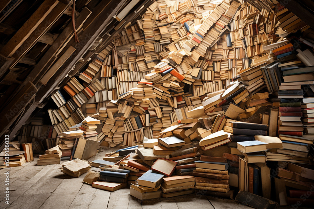 Obraz premium A huge number of old books folded at an angle created with Generative Ai